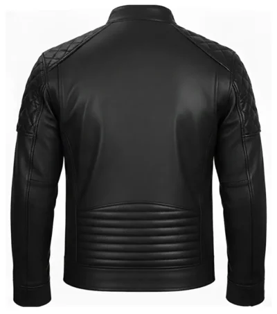 Classic Men's Cafe Racer Genuine Leather Jacket Black back view