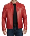 Classic Men's Cafe Racer Genuine Leather Jacket Red