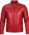 Classic Men's Cafe Racer Genuine Leather Jacket Red front view