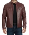 Classic Men's Cafe Racer Genuine Leather Jacket burgandy