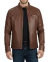 Classic Men's Cafe Racer Genuine Leather Jacket light brown