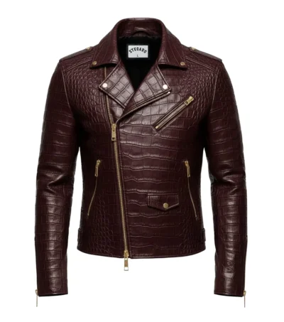 Crocodile Pattern Leather Moto Jacket