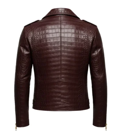 Crocodile Pattern Leather Moto Jacket Back