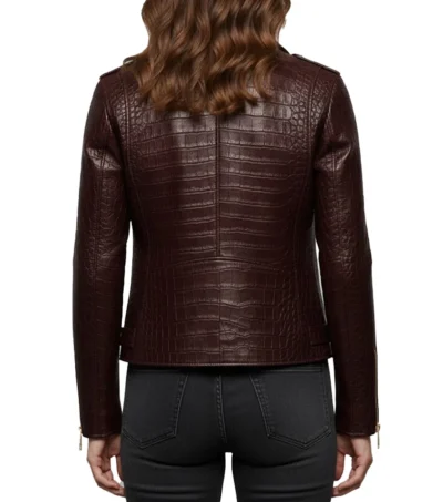 Crocodile Pattern Leather Moto Jacket Back Look