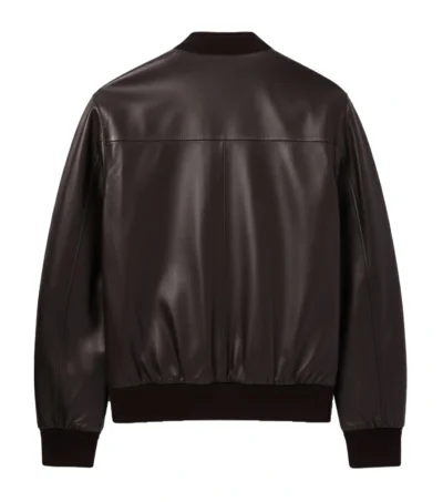 Dax Black Leather Bomber Jacket Back Look