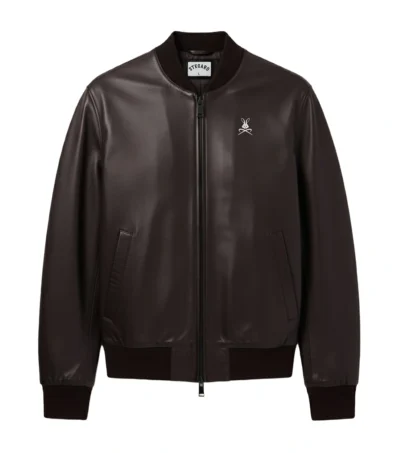 Dax Black Leather Bomber Jacket Front