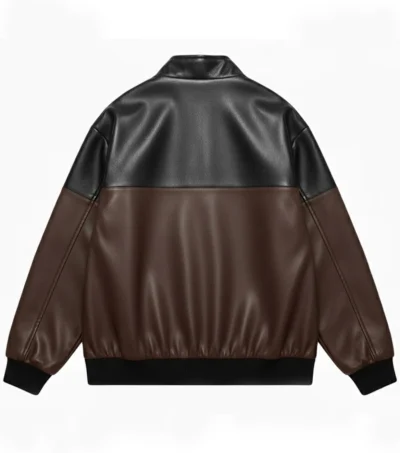 Dual Tone Leather Bomber Jacket Back