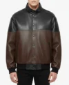 Dual Tone Leather Bomber Jacket Front