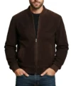 Liam Dark Brown Zipper Suede Leather Bomber Jacket