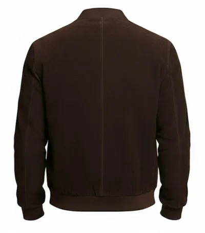 Liam Dark Brown Zipper Suede Leather Bomber Jacket back view