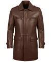 Men's Brown Lambskin Leather Long Coat