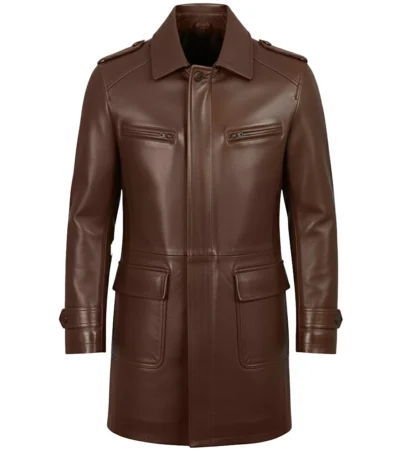 Men's Brown Lambskin Leather Long Coat