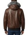 Men’s Brown Quilted Leather Fur Hood Jacket Back