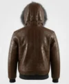 Men’s Brown Quilted Leather Fur Hood Jacket Back Look