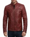 Men's Red Quilted Cafe Racer Leather Jacket