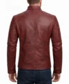Men's Red Quilted Cafe Racer Leather Jacket back view