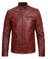 Men's Red Quilted Cafe Racer Leather Jacket front view