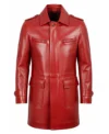 Men's Lambskin Leather Long Coat Red