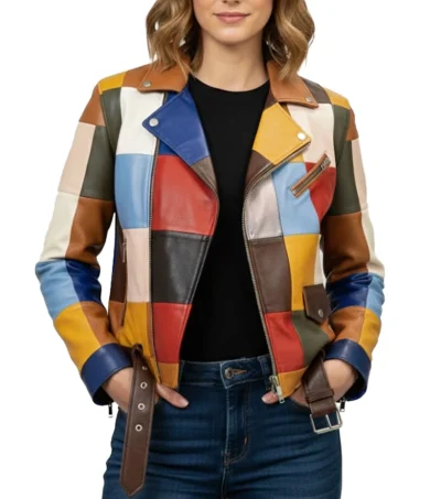 Multicolor Patchwork Leather Moto Jacket