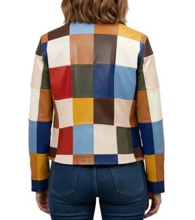 Multicolor Patchwork Leather Moto Jacket Back