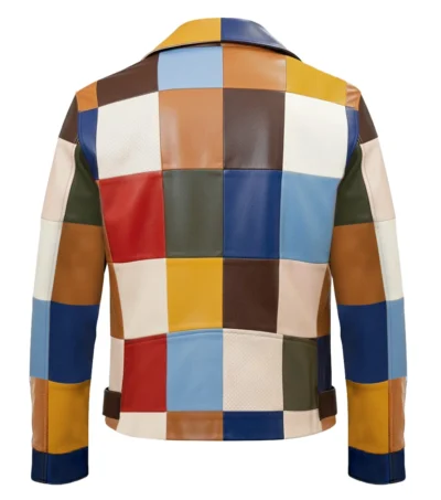 Multicolor Patchwork Leather Moto Jacket Back Look