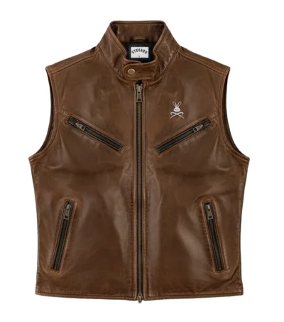Titan Brown Leather Vest Front
