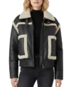 Two Big Side Pockets Black Leather Bomber Jacket