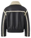 Two Big Side Pockets Black Leather Bomber Jacket Back