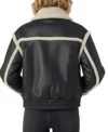 Two Big Side Pockets Black Leather Bomber Jacket Back Look