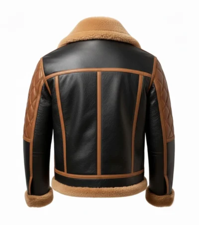 Vintage B3 Aviator Black and Tan Leather Jacket Back Look