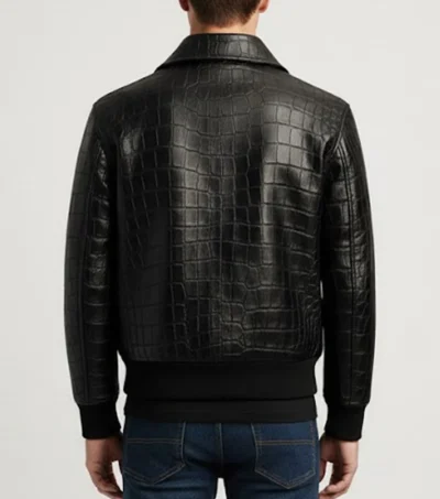 Viper Black Croc Leather Jacket Back Look
