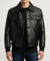 Viper Black Croc Leather Jacket Front