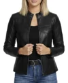 Women's Black Cafe Racer Slim Fit Leather Jacket