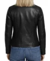 Women's Black Cafe Racer Slim Fit Leather Jacket back view