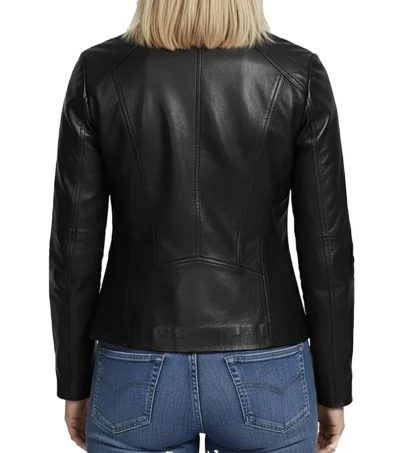 Women's Black Cafe Racer Slim Fit Leather Jacket back view