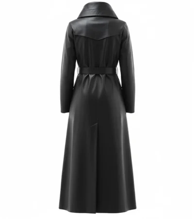Alaska Women’s Black Genuine Leather Long Coat back view