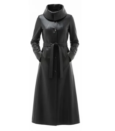Alaska Women’s Black Genuine Leather Long Coat front view
