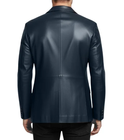 Buy Men's Two Button Lambskin Leather Blazer navy blue