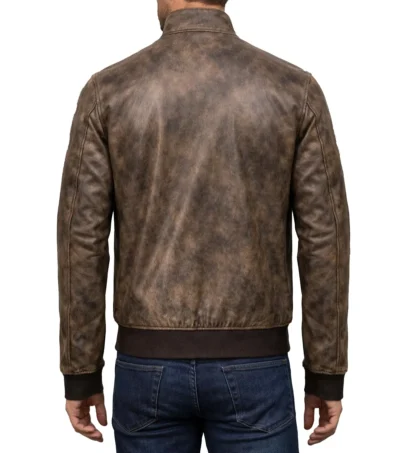 Buy Men’s Vintage Distressed Brown Waxed Leather Bomber Jacket