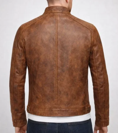 Buy Men’s brown distressed Waxed Leather Cafe Racer Jacket