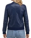 Buy Women's Blue Lambskin Leather Bomber Jacket