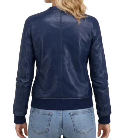 Buy Women's Blue Lambskin Leather Bomber Jacket