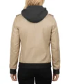 Buy Women's Bomber Leather Jacket with Removable Hood Beeige