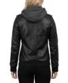 Buy Women's Bomber Leather Jacket with Removable Hood Black
