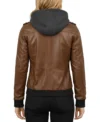 Buy Women's Bomber Leather Jacket with Removable Hood Brown