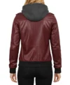 Buy Women's Bomber Leather Jacket with Removable Hood Burgundy