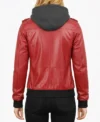 Buy Women's Bomber Leather Jacket with Removable Hood Coffee Red