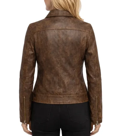 Buy Women’s Brown Distressed Sheepskin Leather Trucker Jacket