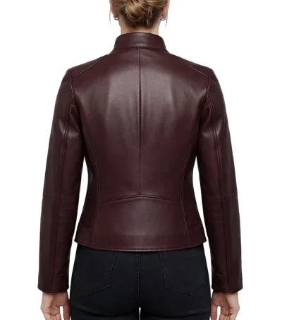 Buy Women's Burgundy Lambskin Leather Cafe Racer Jacket