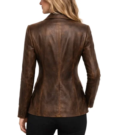 Buy Women's Distressed Brown Leather Blazer